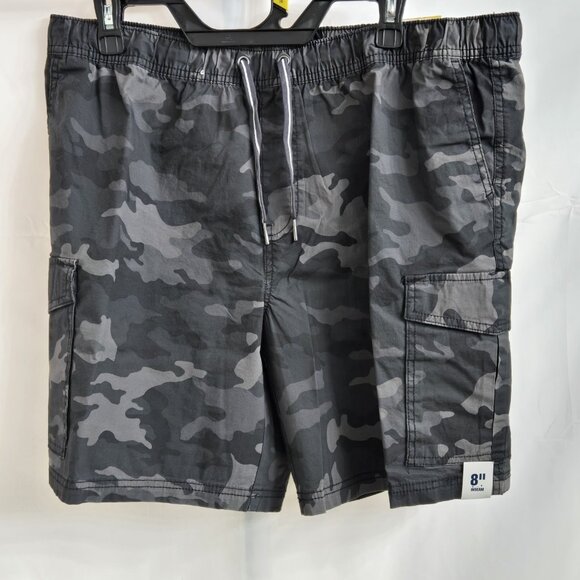 George Above Knee Stretch Pull On Shorts 9 Inch Inseam Elastic Mens Black Camo - Picture 1 of 6